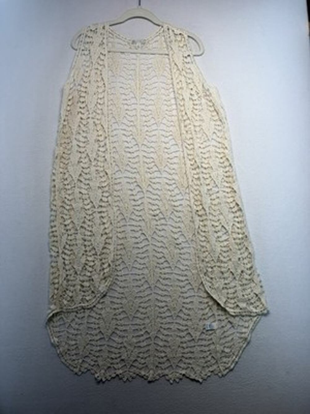 Cato Ivory Cotton Crochet bohemian Open Front Vest Women’s S feminine festival